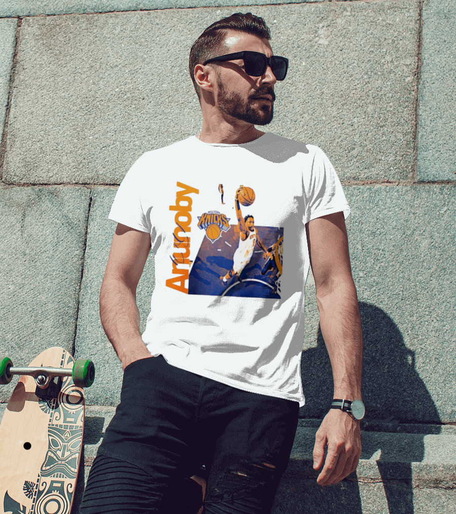 New York Knicks OG Anunoby Player Hype Dunking Action Scene T-Shirt