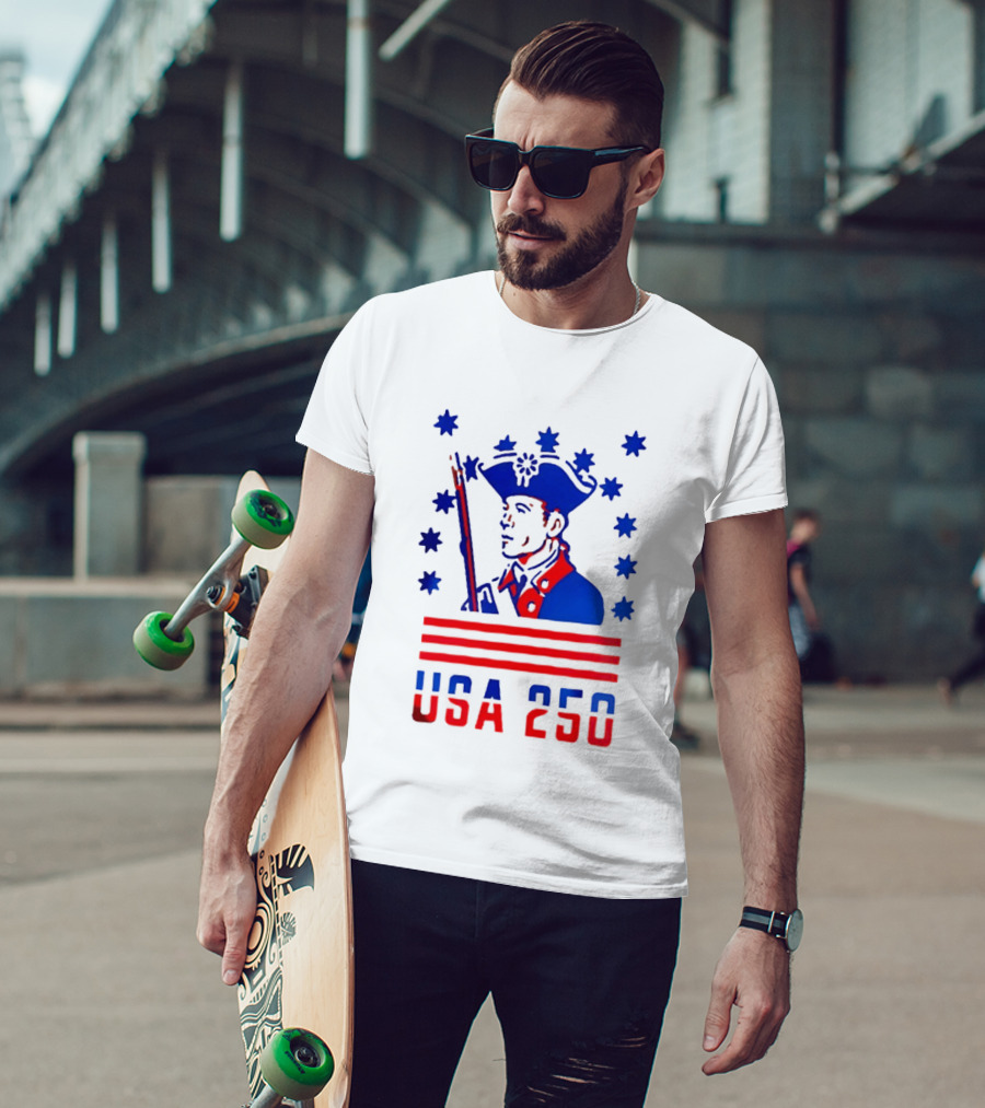 USA 250 Minuteman Stars Stripes Patriotic America 250th Anniversary T-Shirt