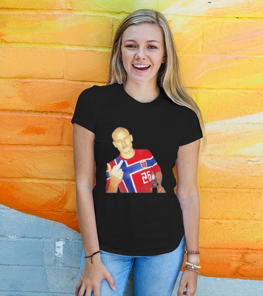Erling Haaland Norway National Football Team 26 Middle Finger Gesture Jersey T-Shirt