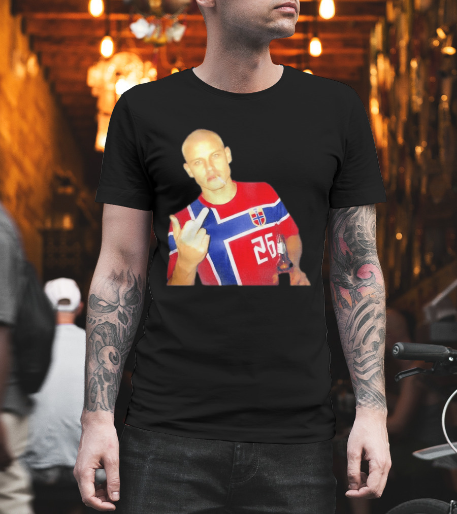 Erling Haaland Norway National Football Team 26 Middle Finger Gesture Jersey T-Shirt