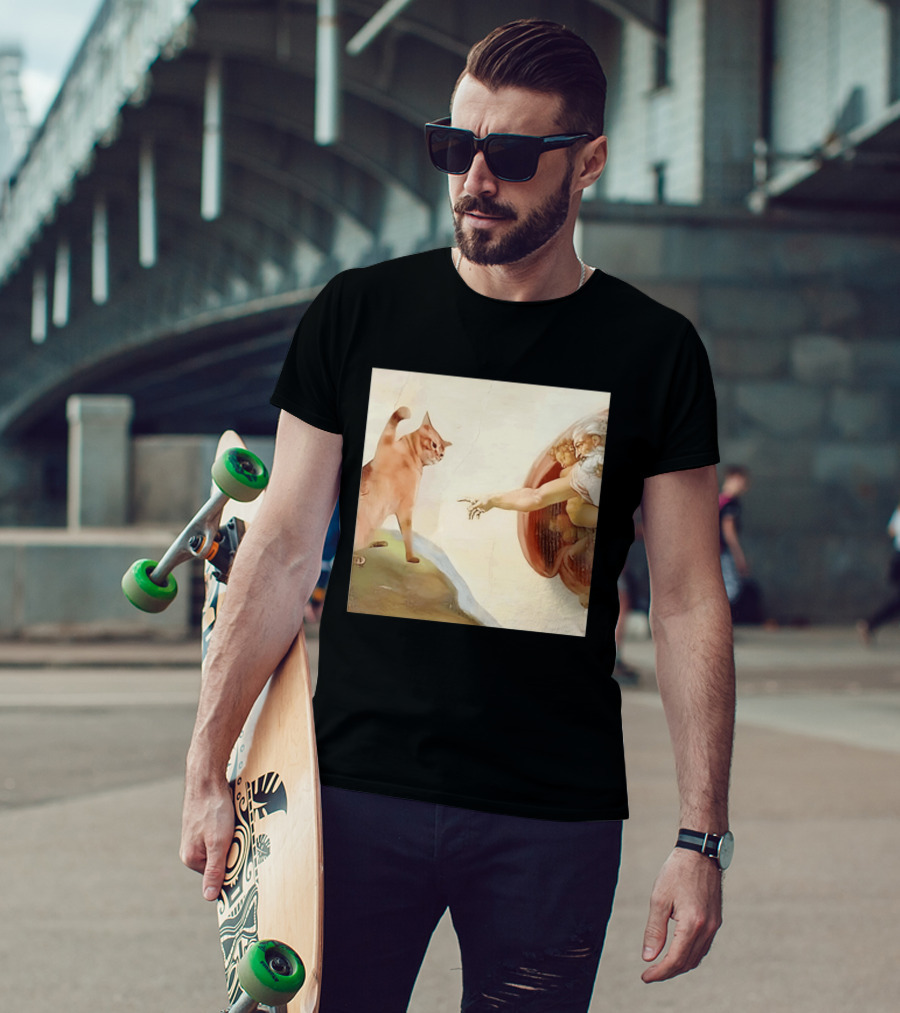 Floppa Meets Creation In Iconic God Touching Fingers Scene T-Shirt