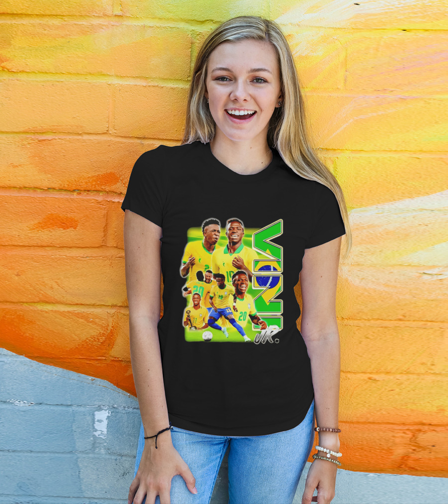 Vinicius Junior Brazil Number 10 Yellow Green Soccer Team Collage T-Shirt