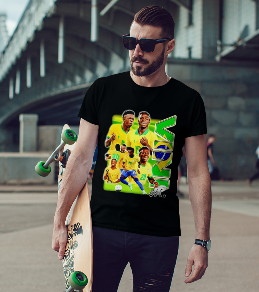 Vinicius Junior Brazil Number 10 Yellow Green Soccer Team Collage T-Shirt