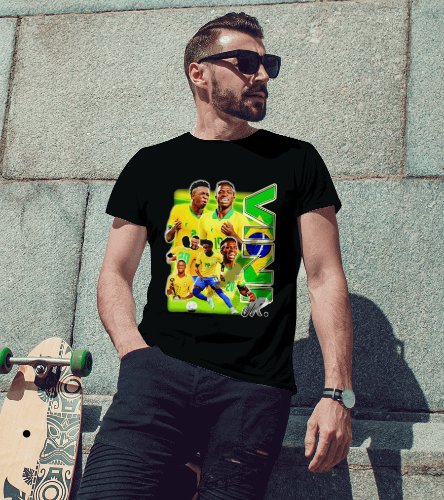 Vinicius Junior Brazil Number 10 Yellow Green Soccer Team Collage T-Shirt