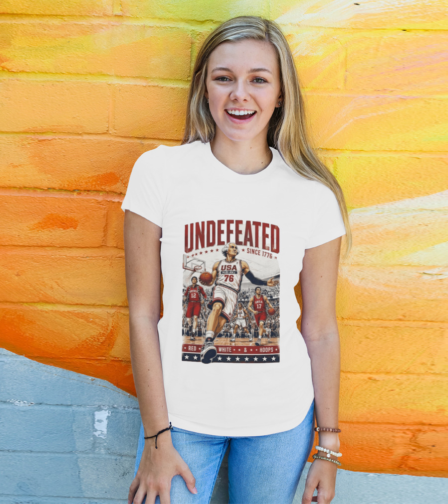 Undefeated USA Basketball Since 1776 Red White Hoops George Washington T-Shirt