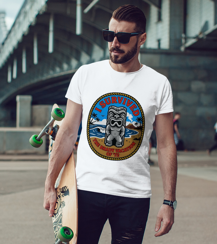 I Survived The Brady Vacation Of '72 Tiki Idol Ocean Scene T-Shirt