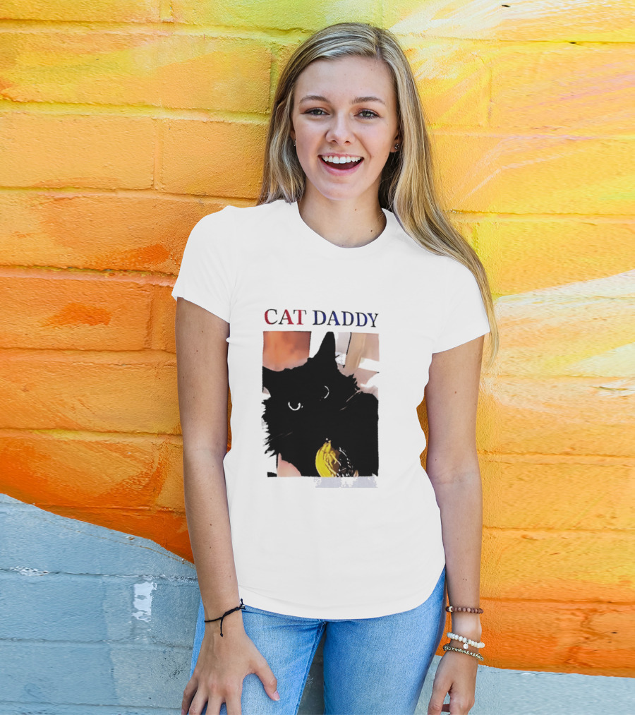 Cat Daddy Black Cat Image With Yellow Banana Accessory T-Shirt