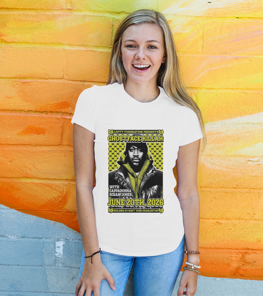 Livity Foundation Presents Ghostface Killah June 20th 2026 With Cappadonna Scram Jones Building 64 Navy Yard Charleston T-Shirt