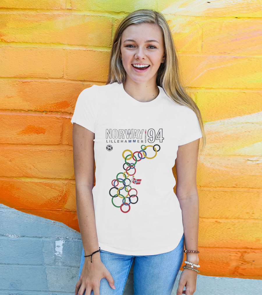 Norway Lillehammer 1994 Winter Games Rings Map T-Shirt