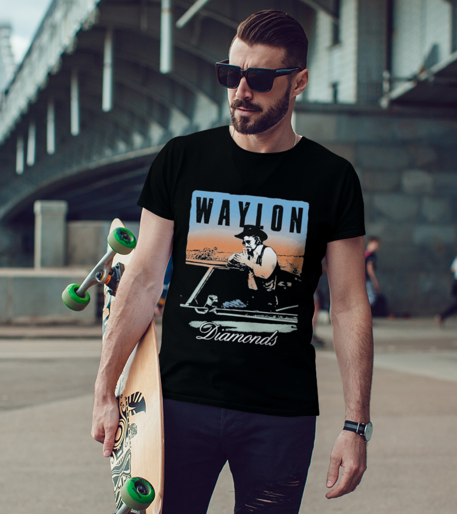 Waylon Jennings Country Music Diamonds Outdoor Scene T-Shirt