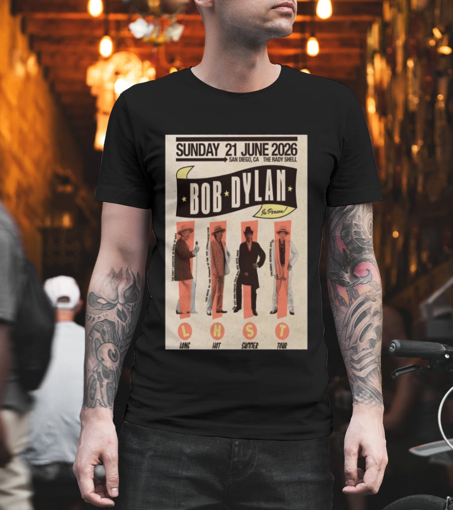 Bob Dylan In Person San Diego The Rady Shell 21 June 2026 Long Hot Summer Tour T-Shirt
