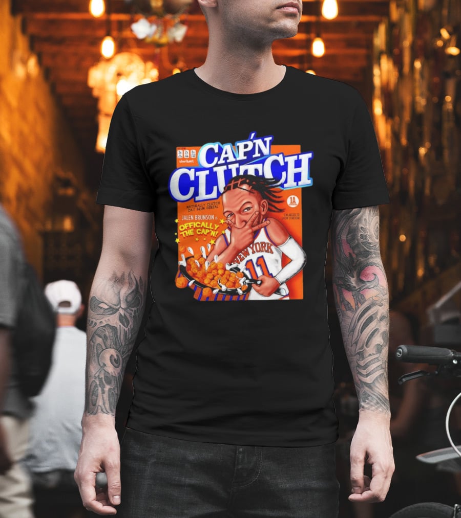 Cap'n Clutch Jalen Brunson New York Offically The Cap'n Cereal Box Comic T-Shirt