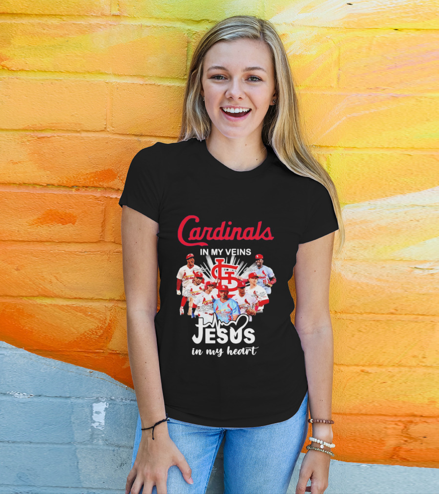 St Louis Cardinals In My Veins Jesus In My Heart Baseball Team Players T-Shirt