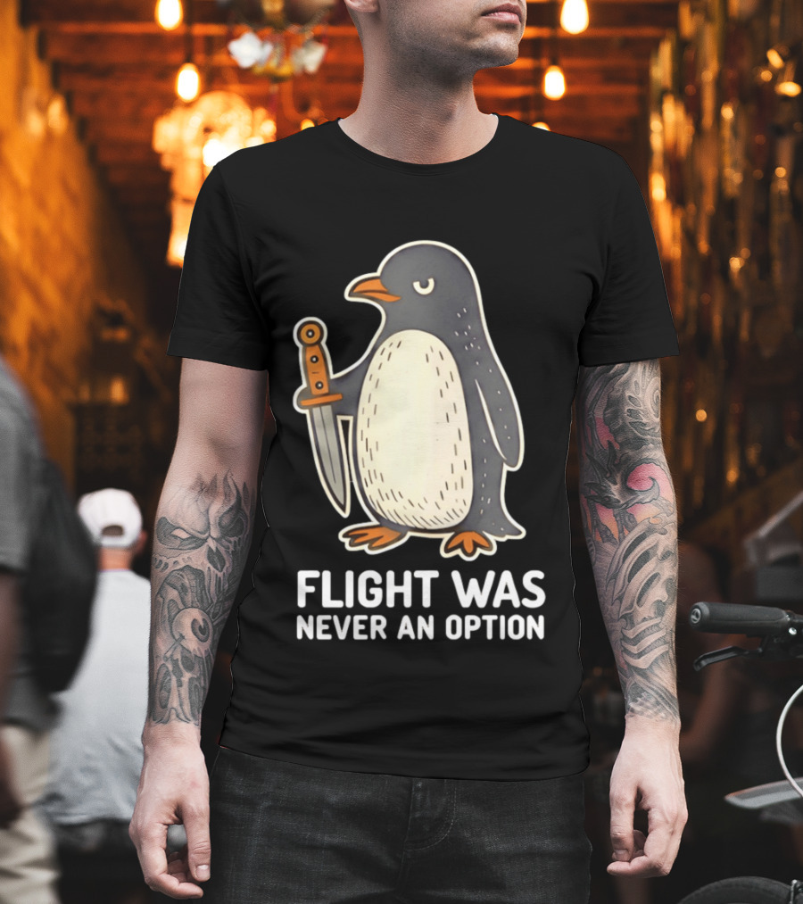 Flight Was Never An Option Cartoon Penguin With Sword T-Shirt