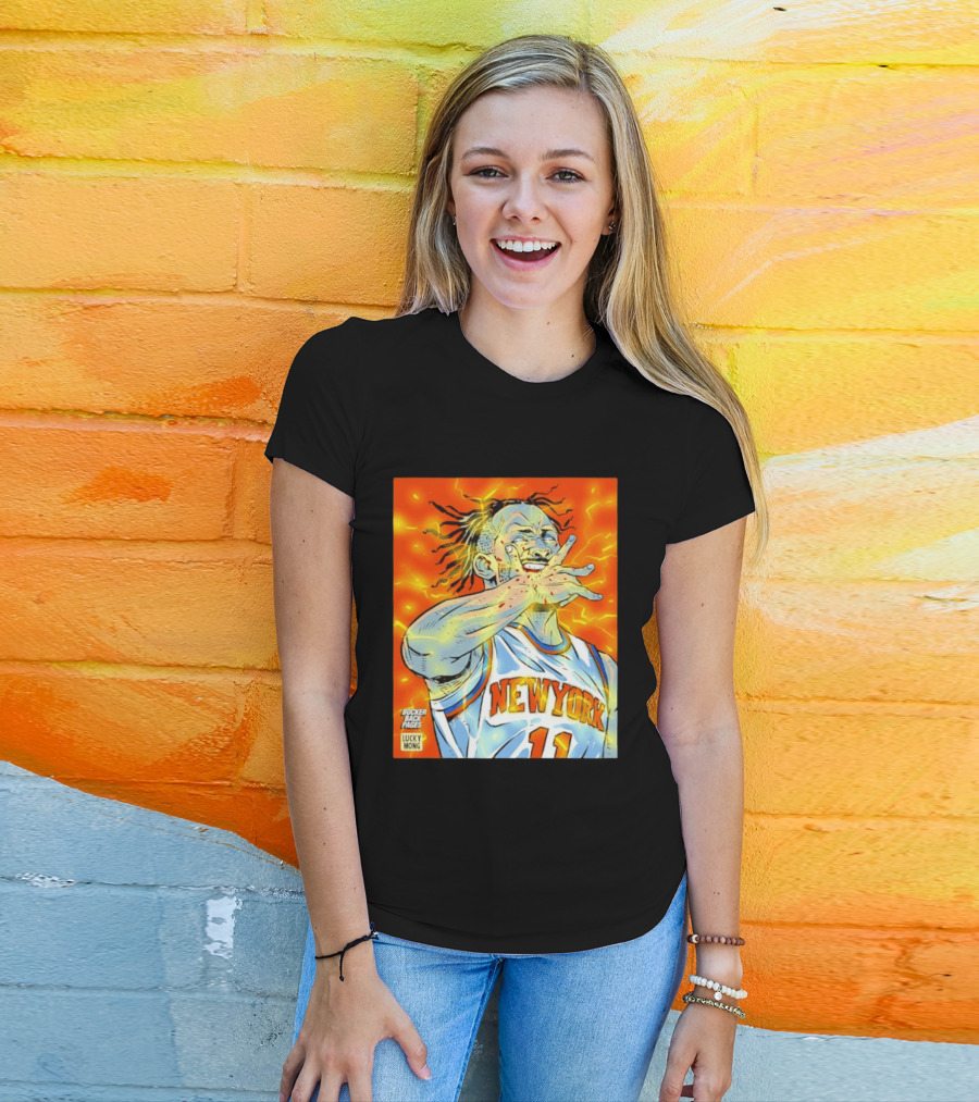 New York Knicks Jalen Brunson Comic Bite By Bocker Back Pages Lucky Mong T-Shirt