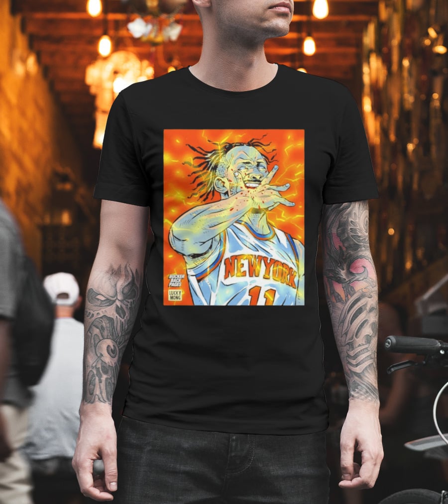 New York Knicks Jalen Brunson Comic Bite By Bocker Back Pages Lucky Mong T-Shirt