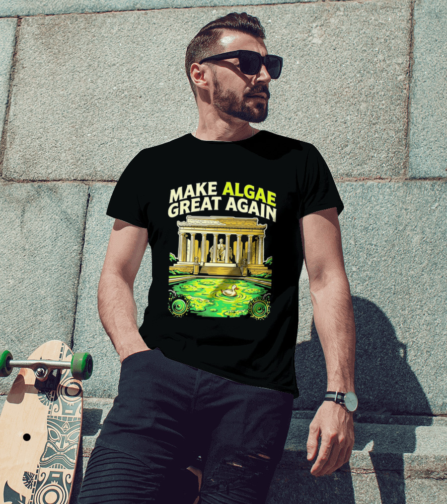 Make Algae Great Again Greek Temple Duck Pond Political Satire T-Shirt