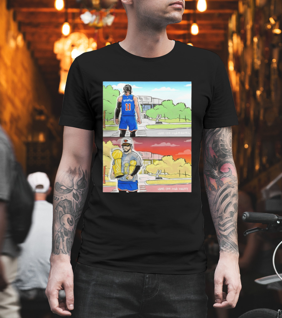 Maki Brunson NY Knicks Jalen Brunson NBA Champs June 13th Morning Night Trophy Comic T-Shirt