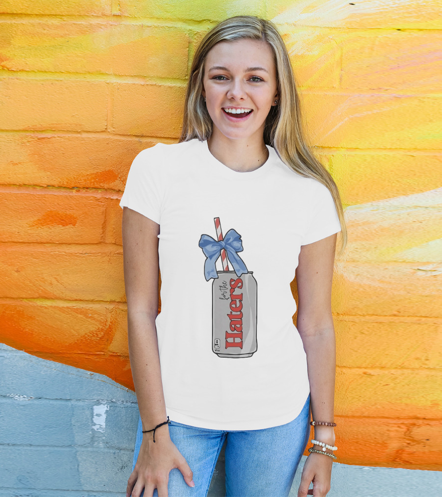 For The Haters Diet Coke Can With Blue Ribbon Bow And Straw T-Shirt