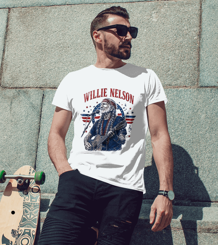 Willie Nelson America The Queen Of Country 250 Years Of Freedom USA Flag Guitar And Microphone T-Shirt