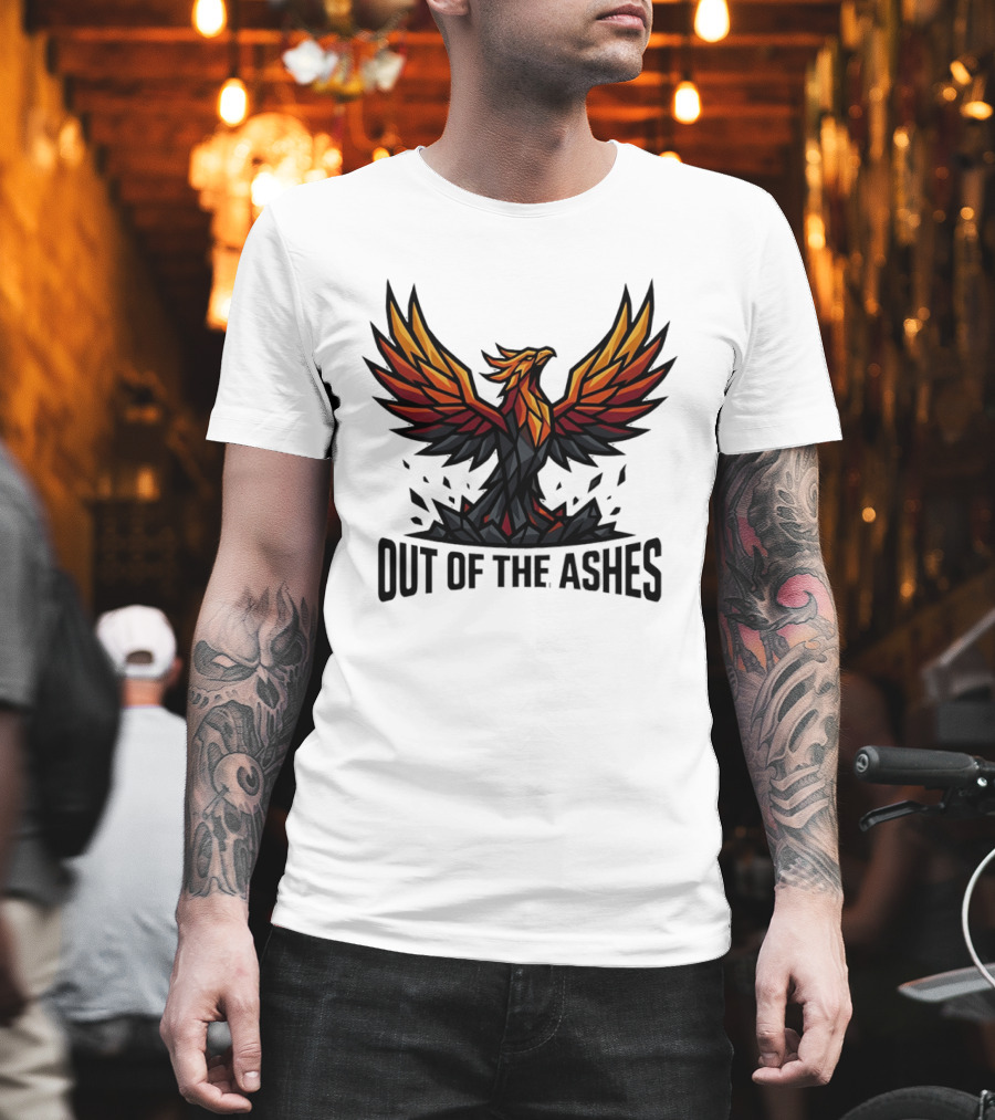 Phoenix Rising Out Of The Ashes Geometric Mythical Bird Fiery Wings T-Shirt