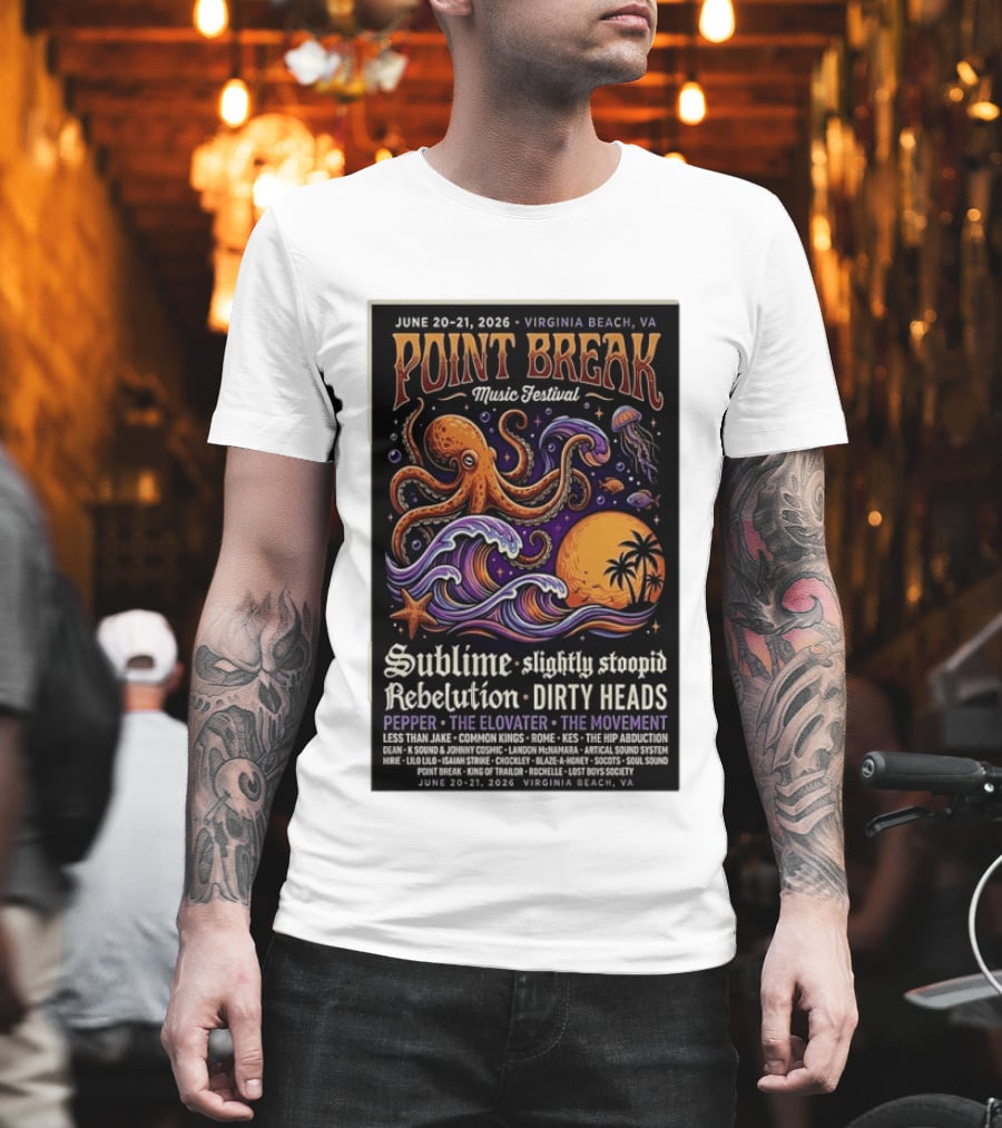 Point Break Music Festival 2026 Virginia Beach Sublime Slightly Stoopid Rebelution Dirty Heads Pepper T-Shirt