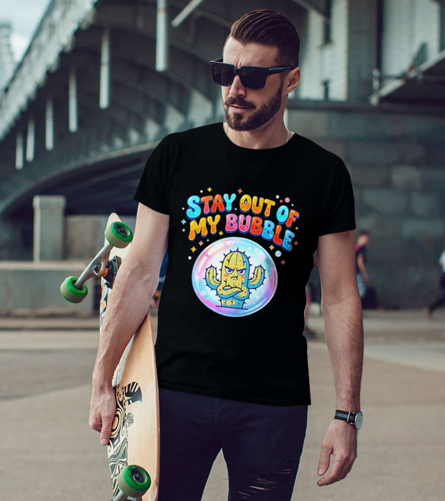 Stay Out Of My Bubble Grumpy Cactus Cartoon T-Shirt