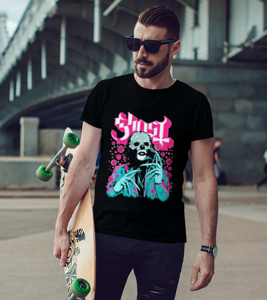 Ghost Band Summer 2026 Exclusive Floral Lachryma Pink Roses Skull T-Shirt