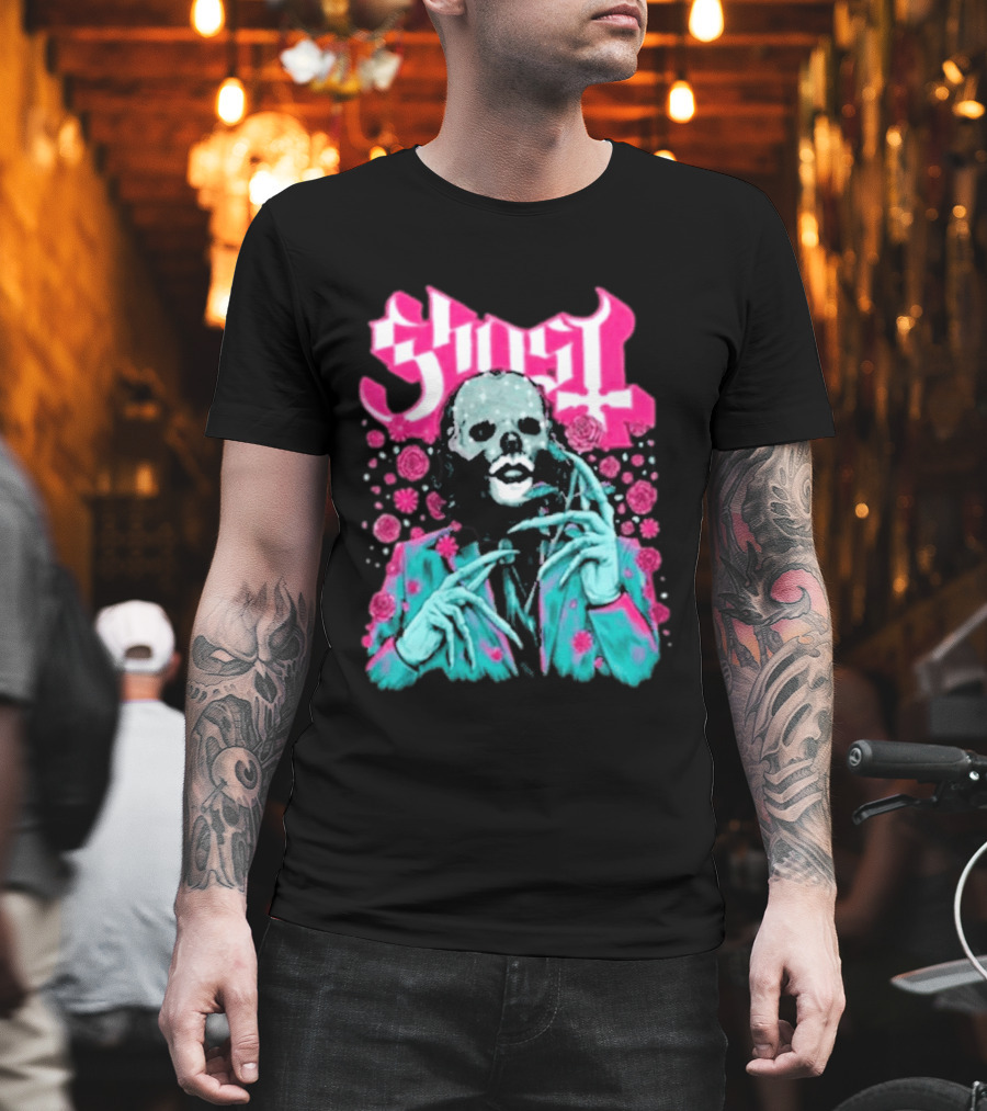 Ghost Band Summer 2026 Exclusive Floral Lachryma Pink Roses Skull T-Shirt