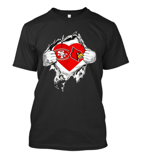 Louisville Cardinals San Francisco 49ers Heart Torn Edge Team Pride T-Shirt