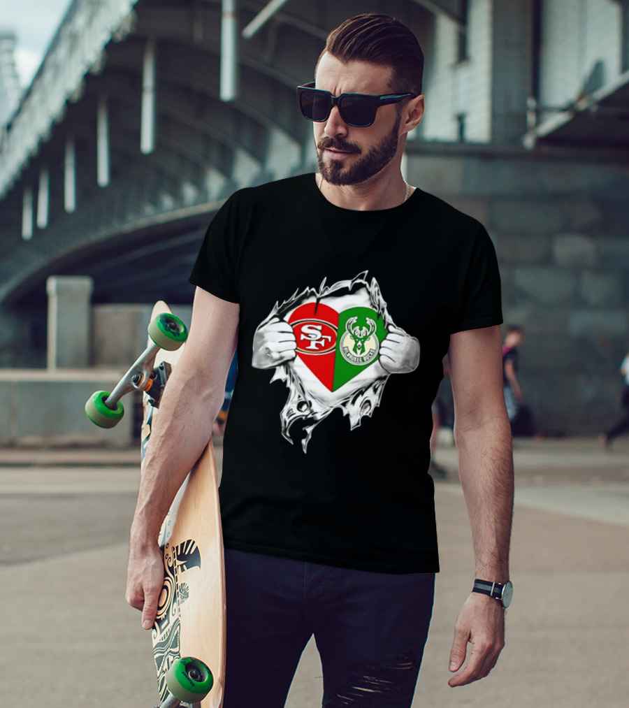 Milwaukee Bucks San Francisco 49ers Heart Scratch T-Shirt