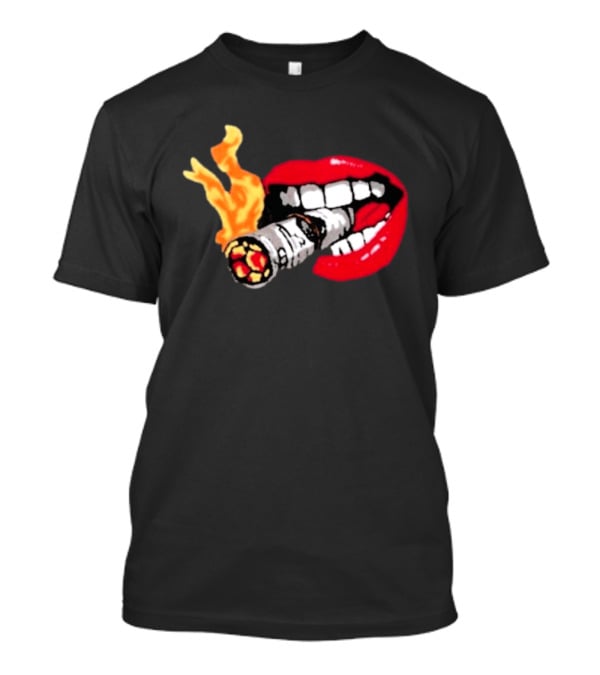 Flaming Smoking Money Lips Chenille T-Shirt