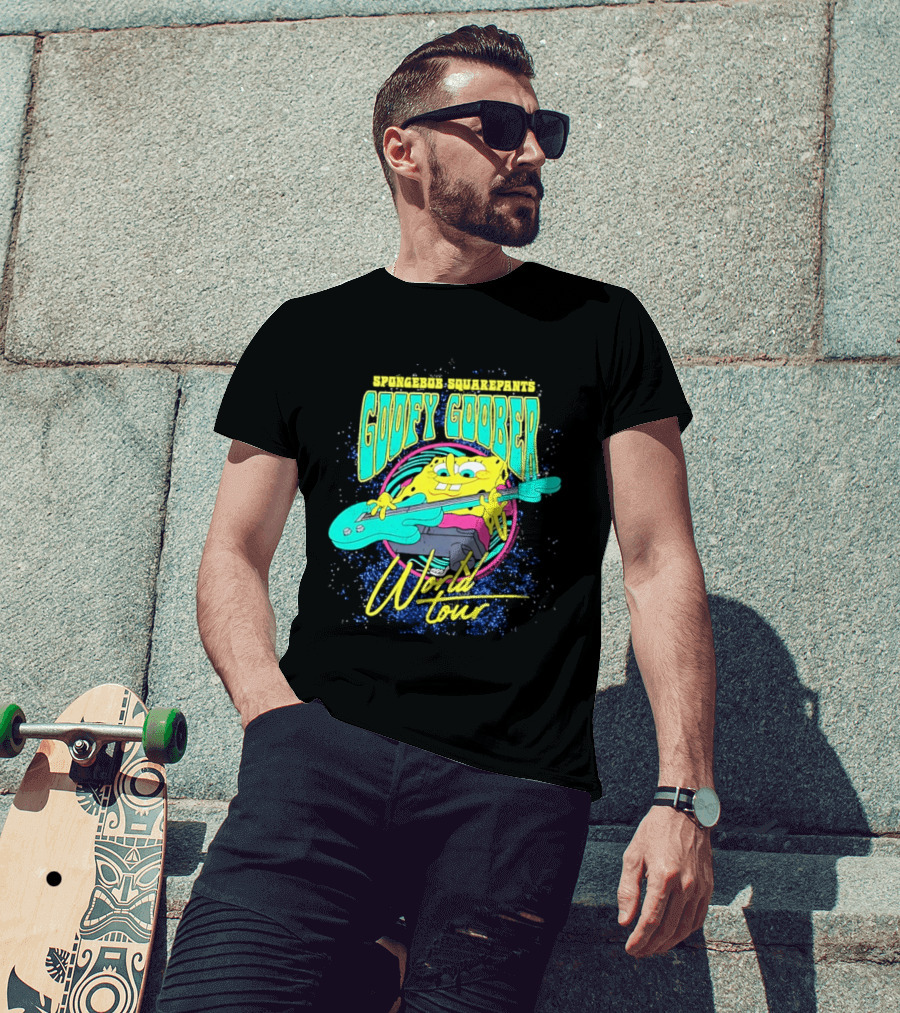 Sponge SquarePants Goofy Goober World Tour Rocking Out With Guitar T-Shirt
