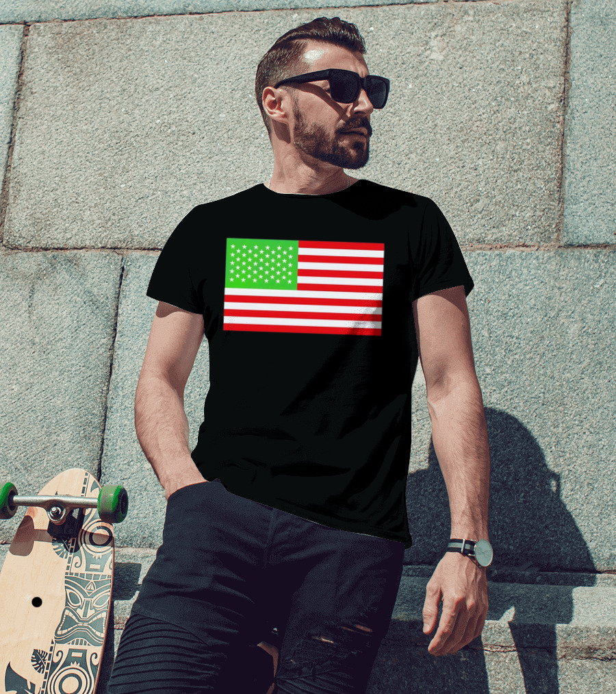 Team Algae Reflecting Pond Green Stars United States National Flag USA 4th Of July T-Shirt