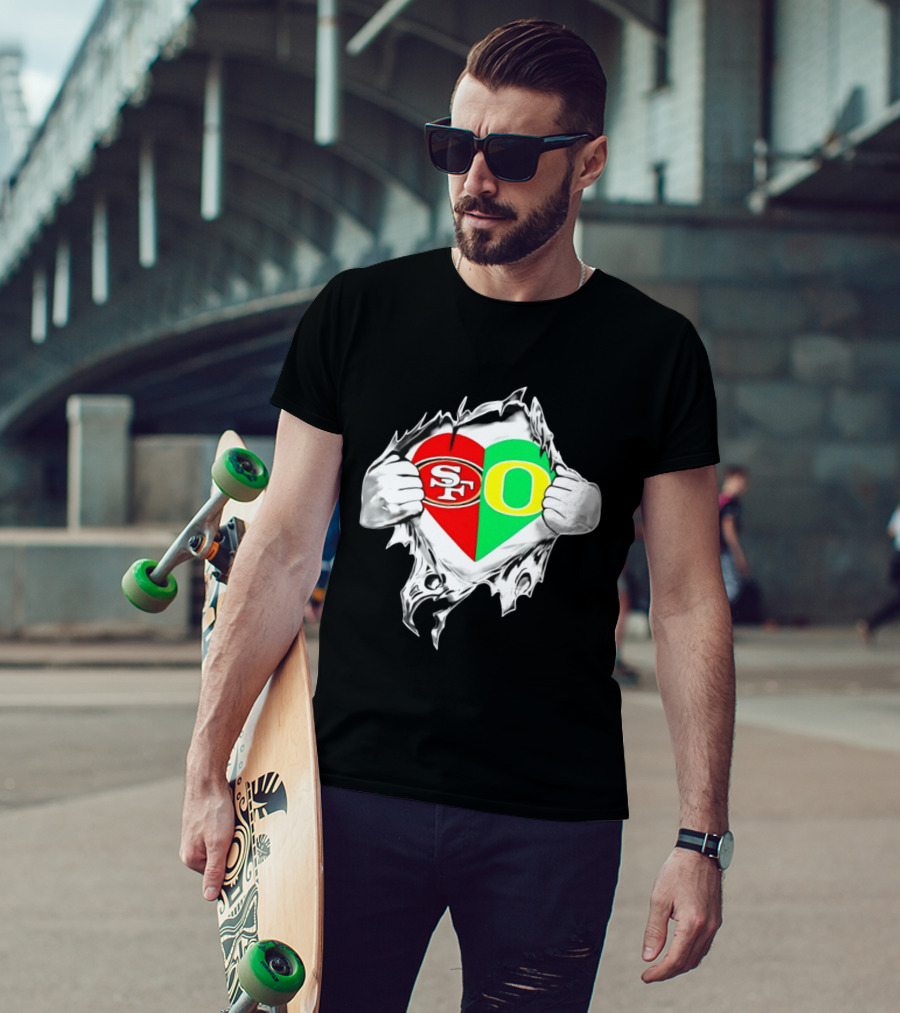 Oregon Ducks San Francisco 49ers Heart Style Logos T-Shirt