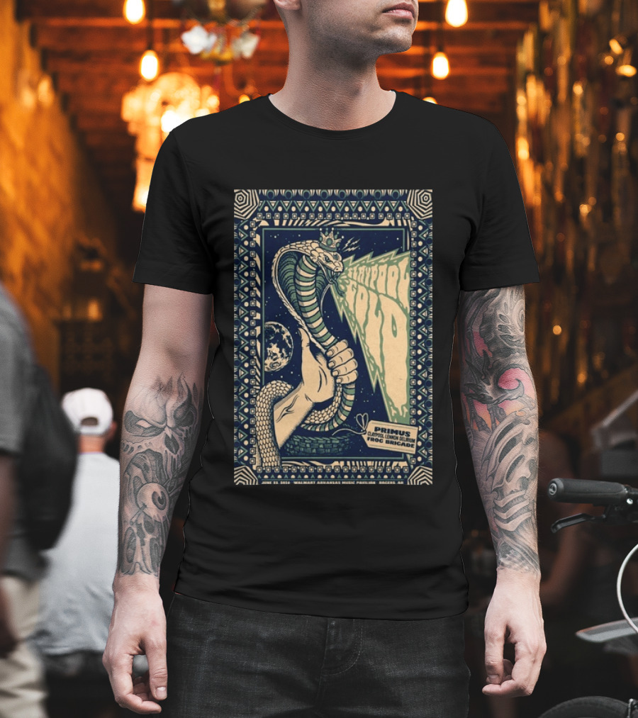Primus June 17 2023 Walmart Arkansas Amphitheater Clapool Lennon Delirium Frog Brigade Concert Snake Earth T-Shirt