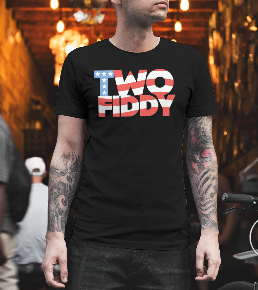 Two Fiddy American Flag Red White Blue Stars Stripes T-Shirt