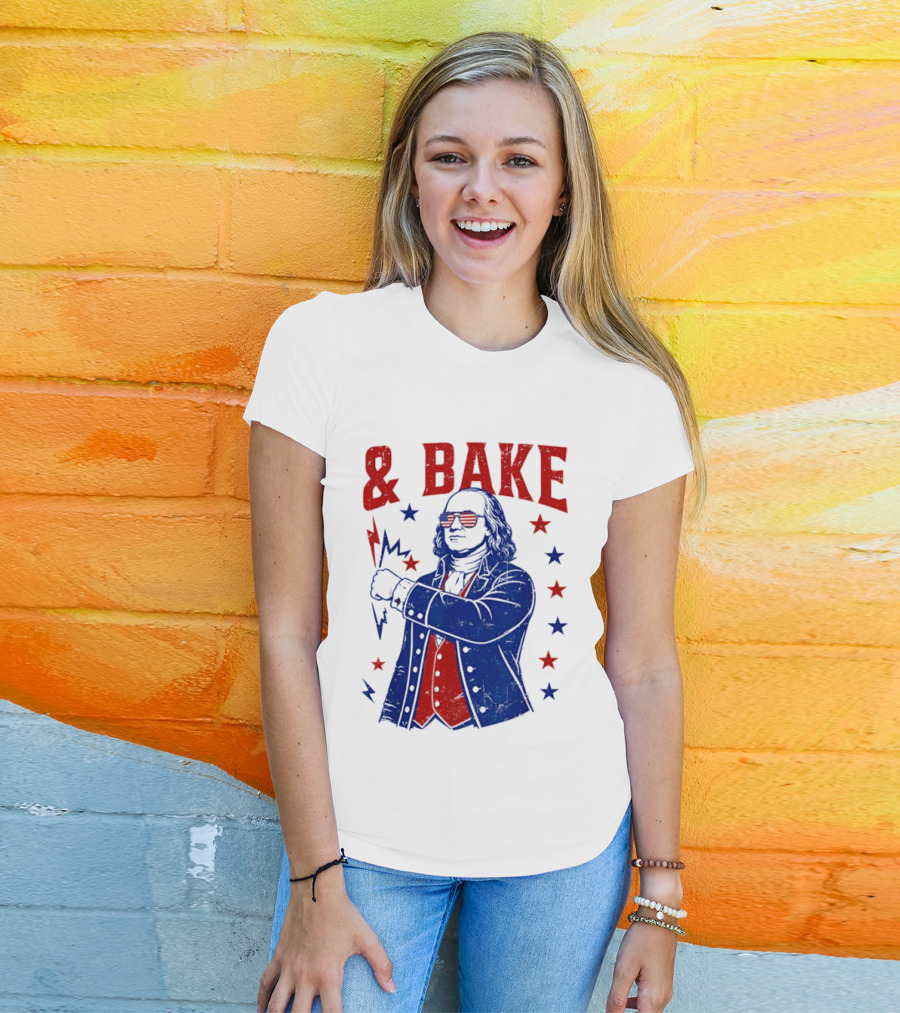 USA Benjamin Franklin Bake American Flag Sunglasses Stars T-Shirt