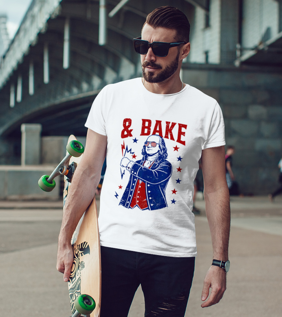 USA Benjamin Franklin Bake American Flag Sunglasses Stars T-Shirt