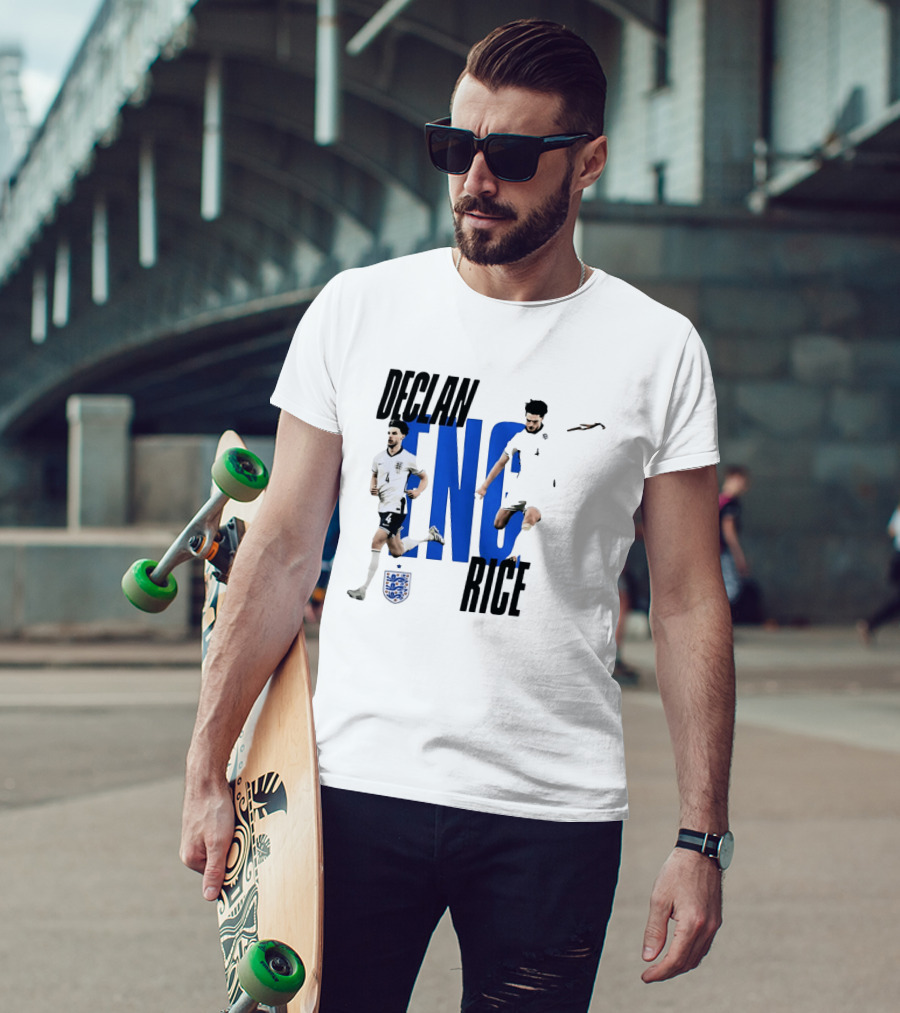 Declan Rice England National Football Team Player Action With Team Crest And ENG Letters T-Shirt