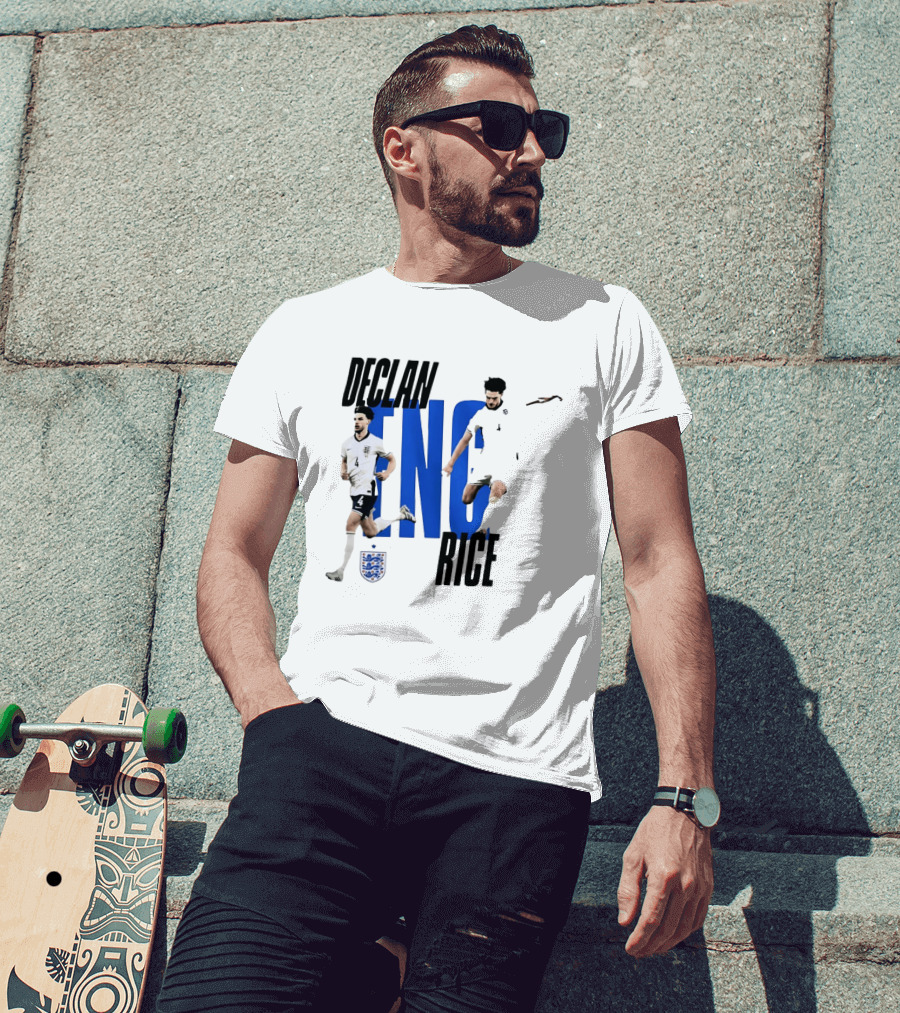 Declan Rice England National Football Team Player Action With Team Crest And ENG Letters T-Shirt