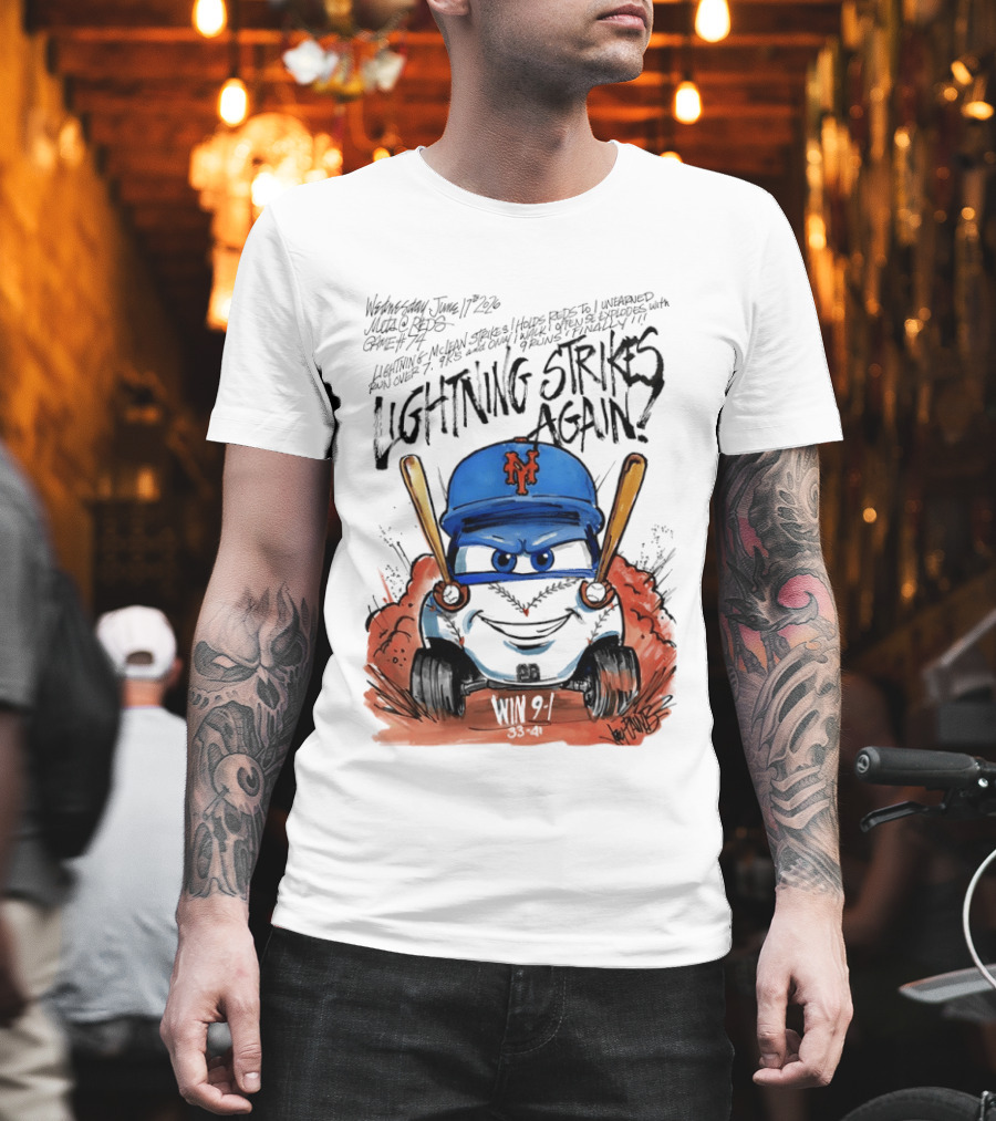Mets Nolan McLean Baseball Lightning Strikes Again June 17 NYC T-Shirt