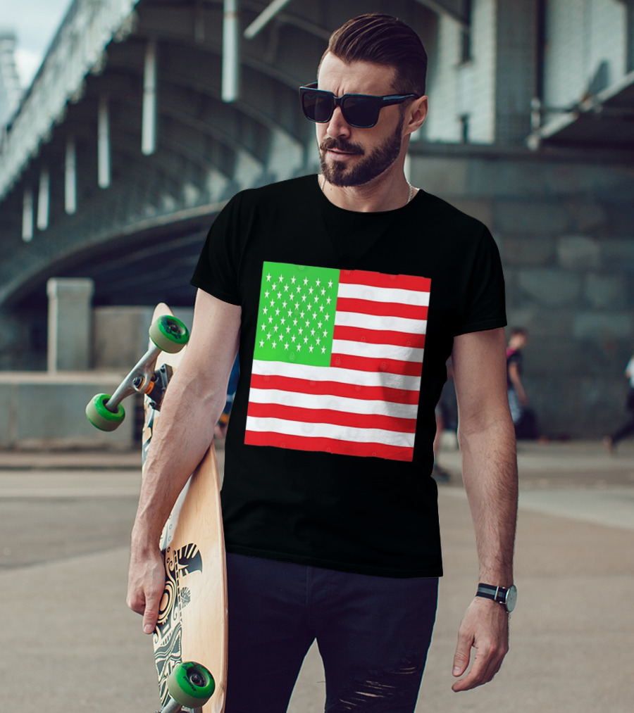 American Flag Green And Red Color Variant Stars And Stripes T-Shirt