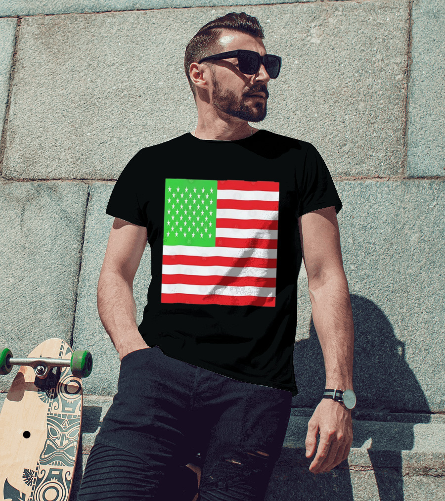 American Flag Green And Red Color Variant Stars And Stripes T-Shirt