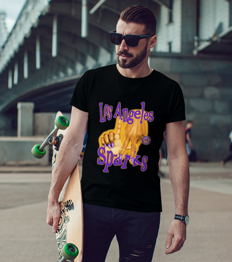 Los Angeles Sparks WNBA Finger Gesture Purple Ink Sketch T-Shirt