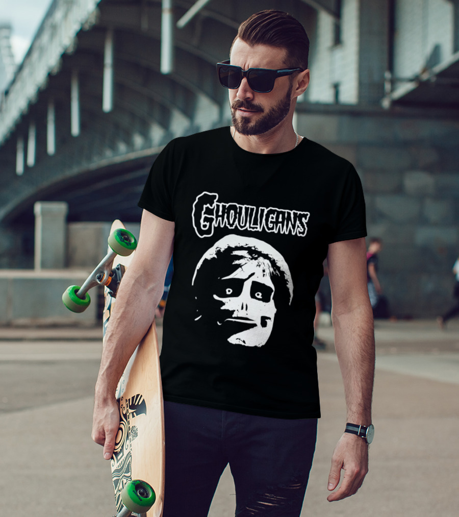 Ghouligans Classic Horror Punk Skull Face White T-Shirt