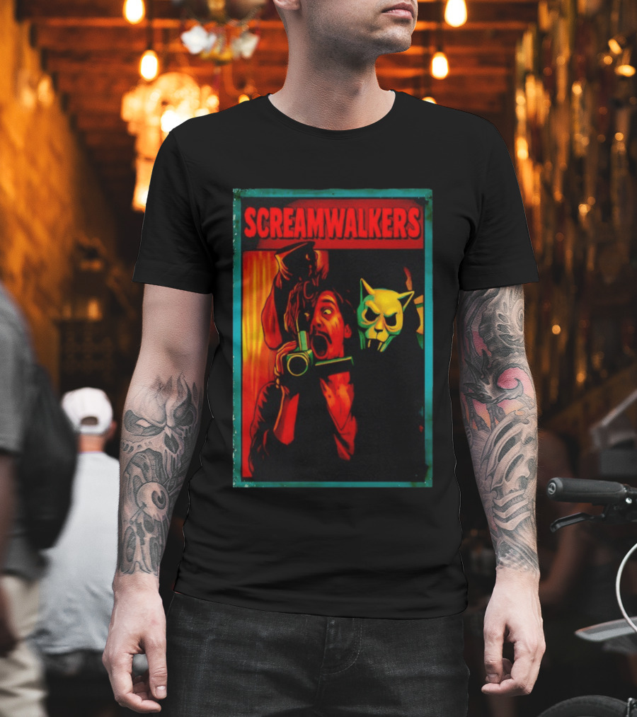Screamwalkers Horror Movie With Camera And Masked Figure T-Shirt