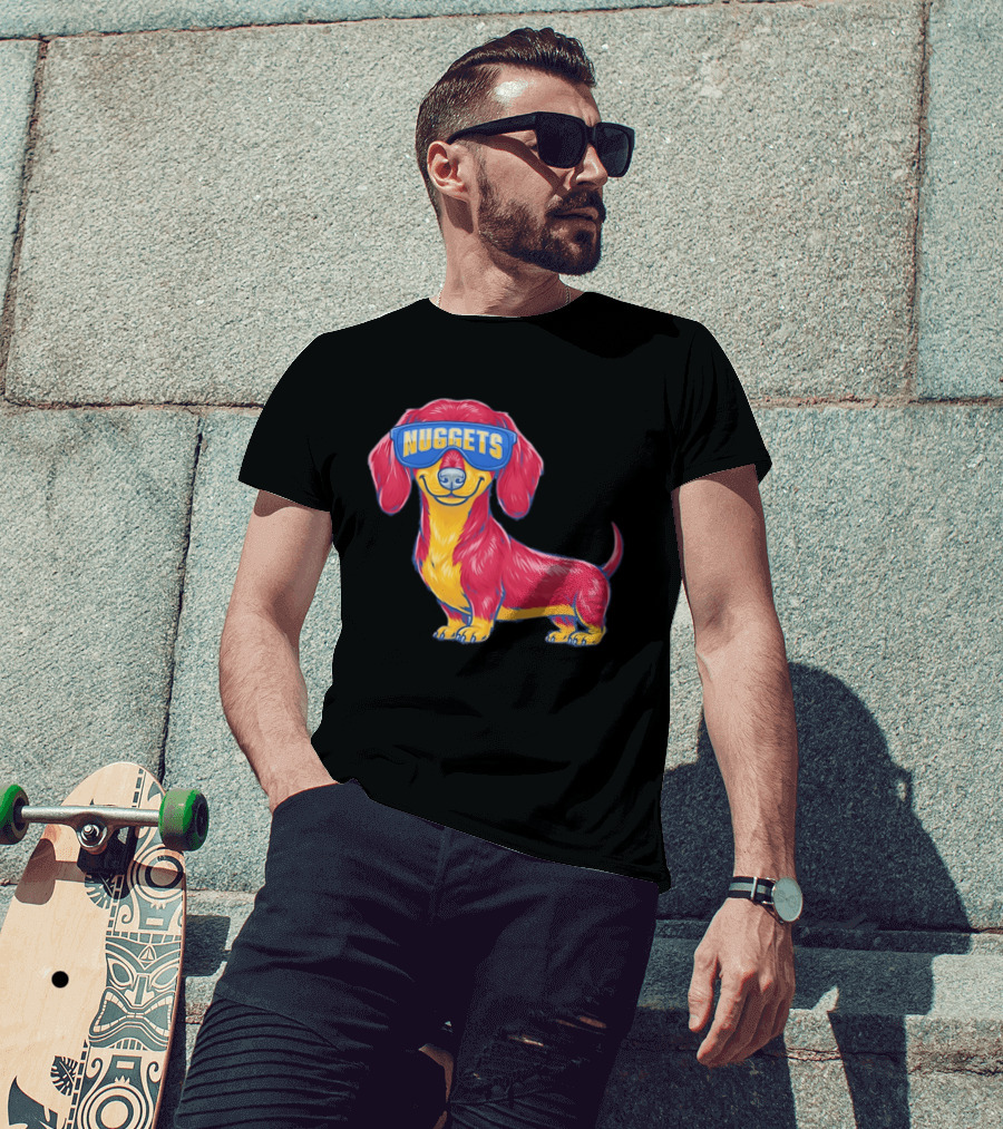 Denver Nuggets Dachshund Dog Wearing Oversized Glasses T-Shirt