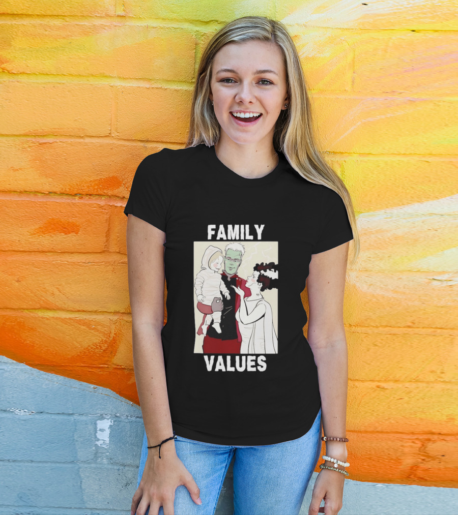 Frankenstein Bride Mummy Family Values Halloween T-Shirt