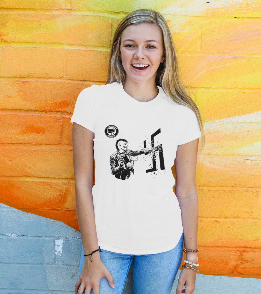 Anarchist Action Punk Destroying Swastika With Hammer T-Shirt